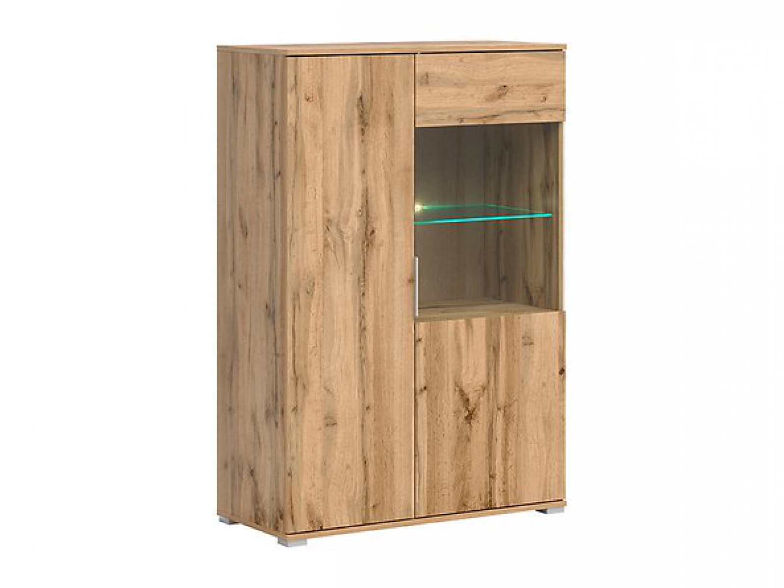 Vitrine Zele 90cm/132,5 cm Wotan Eiche Modern Design LED Beleuchtung