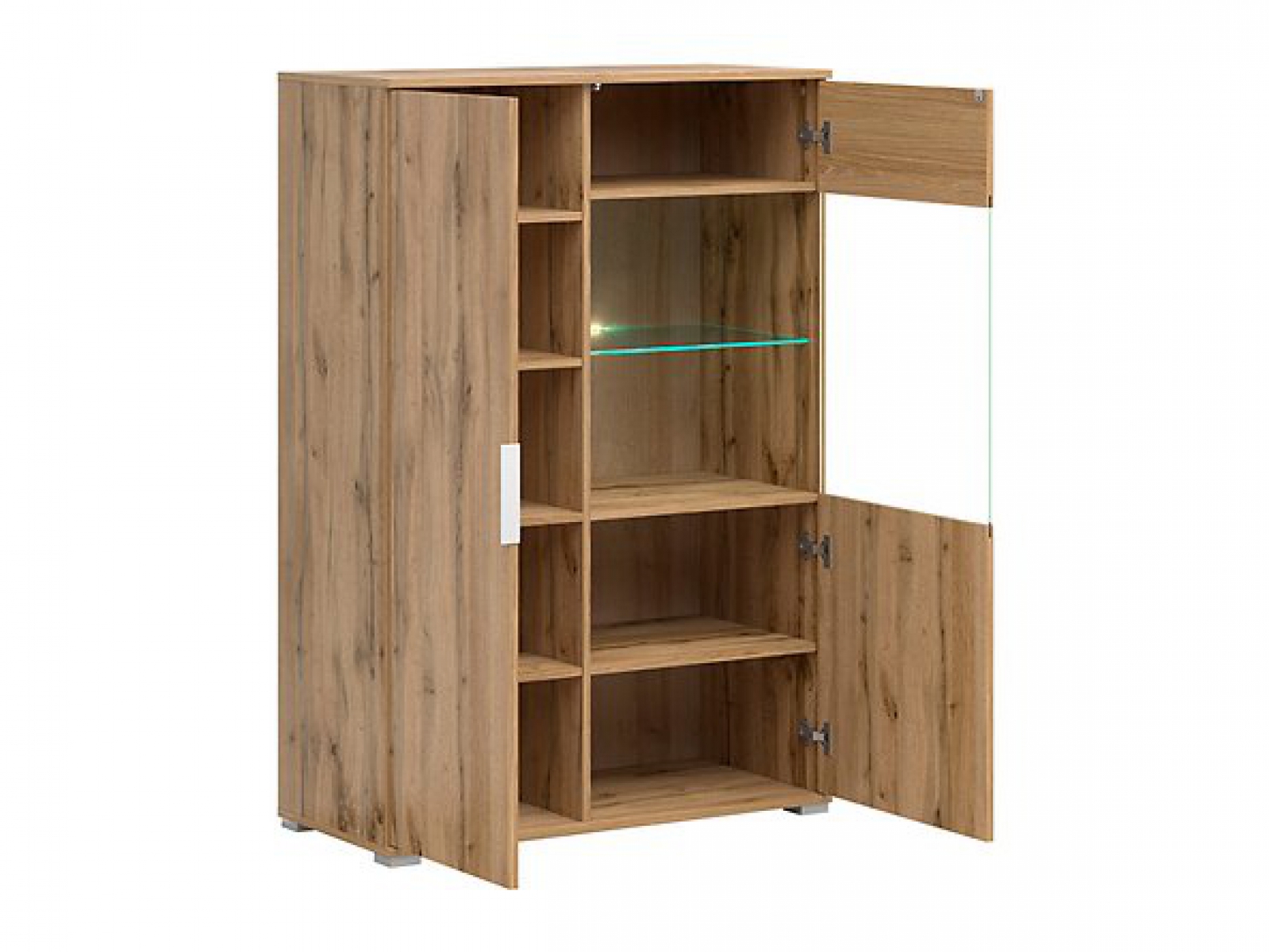 Vitrine Zele 90cm/132,5 cm Wotan Eiche Modern Design LED Beleuchtung