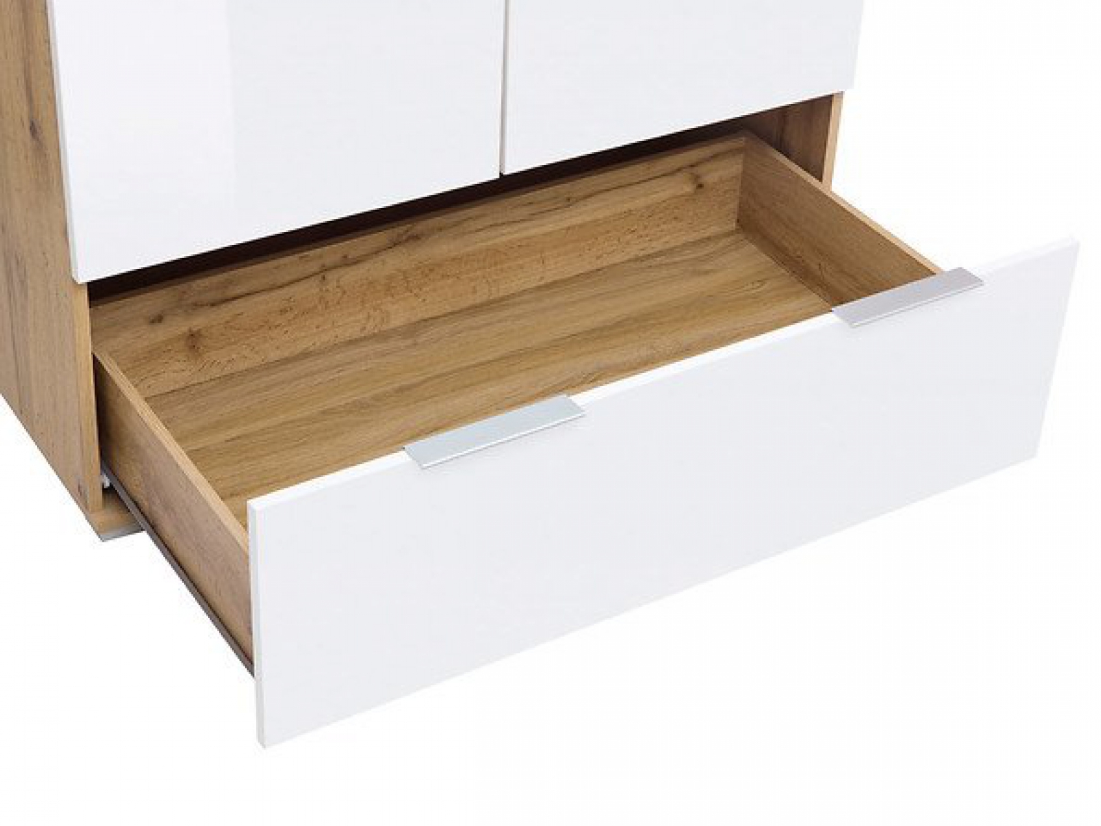 Kleiderschrank Zele 90,5cm mit 1 Schublade und 2 Türen Modern Weiß Hochglanz/Wotan Eiche