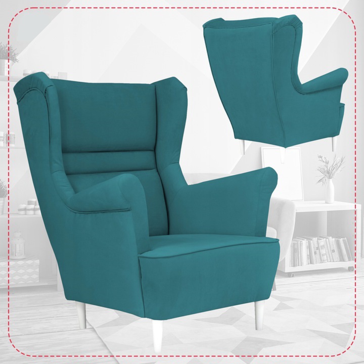 Ohrensessel Zoja Amore 66 mit Hocker Sessel Wohnzimmersessel Türkis