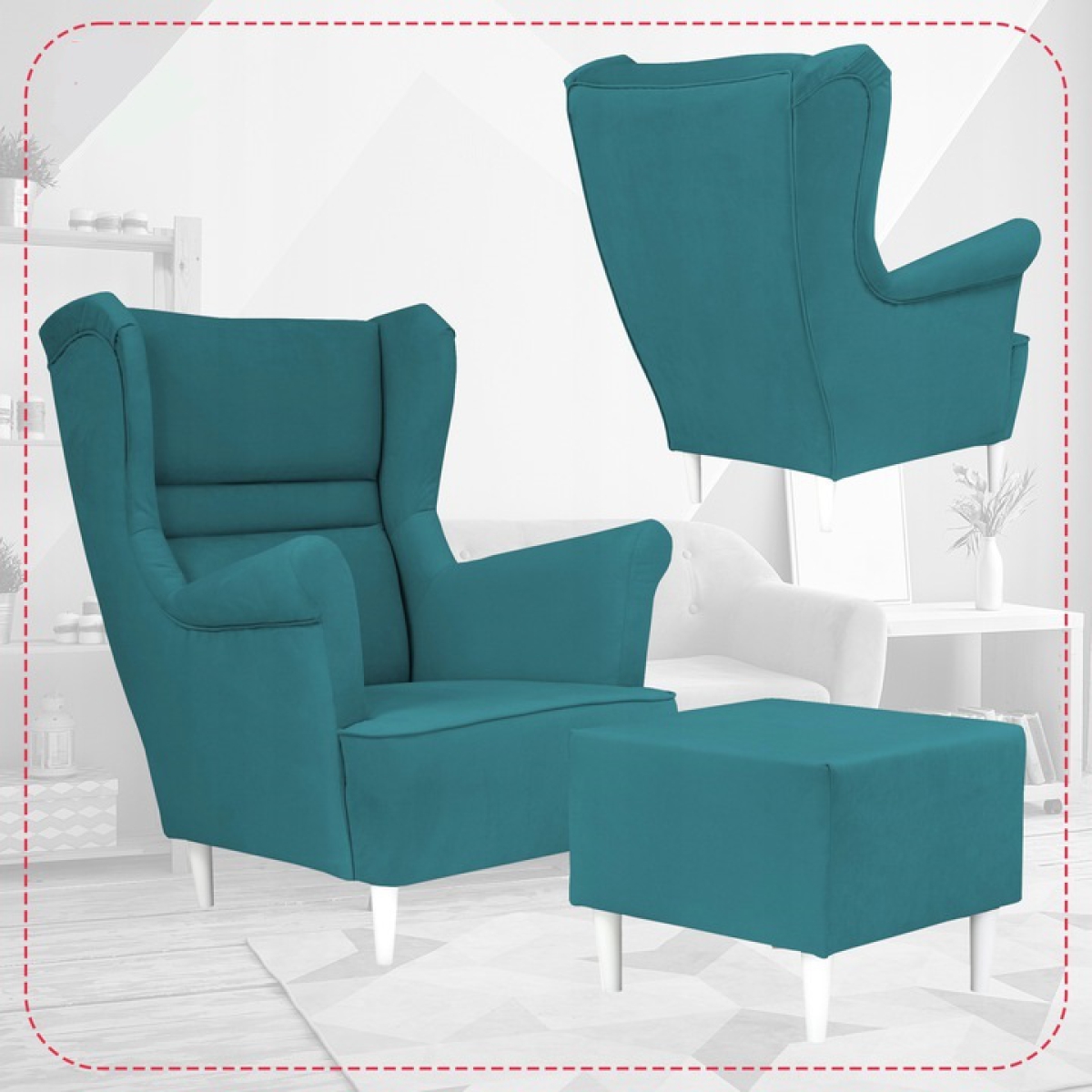 Ohrensessel Zoja Amore 66 mit Hocker Sessel Wohnzimmersessel Türkis