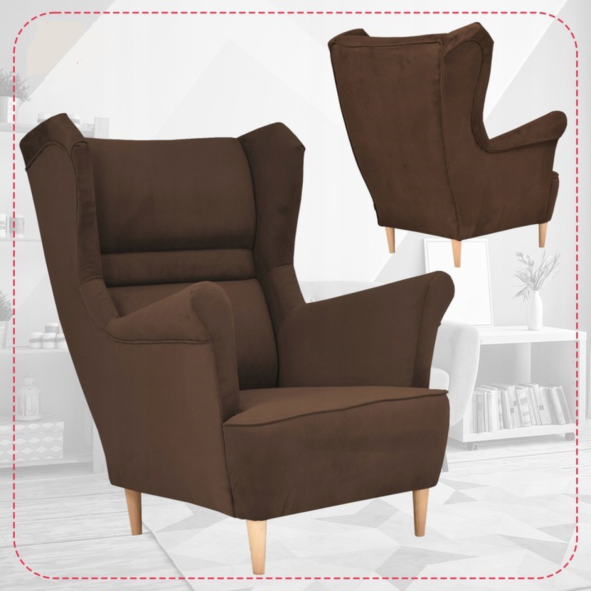 Ohrensessel Zoja Amore 30 mit Hocker Wohnzimmersessel Braun