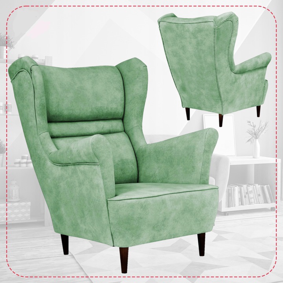 Ohrensessel Zoja Aura 12 mit Hocker Wohnzimmersessel Sessel Pistaziengrün