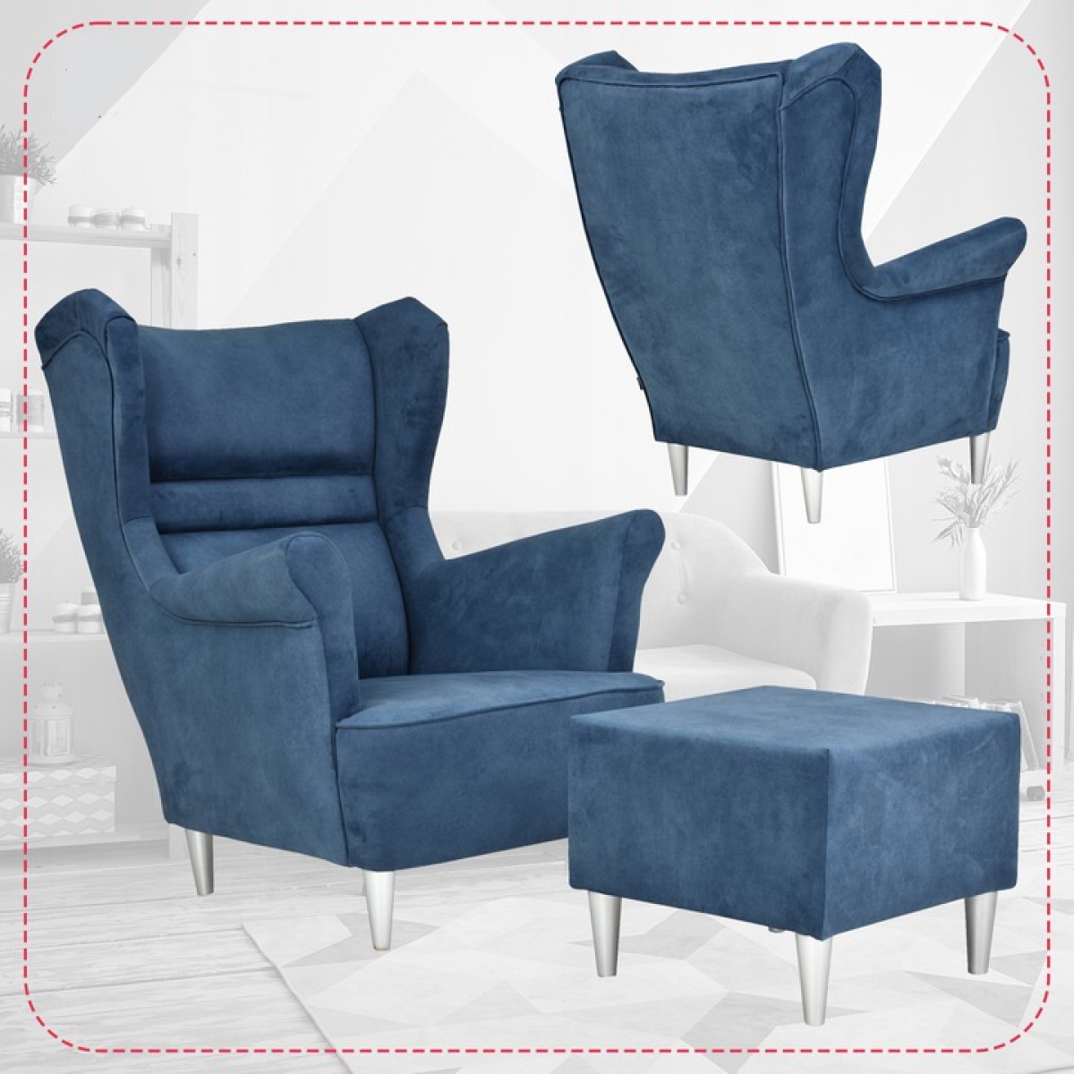 Ohrensessel Zoja Aura 17 mit Hocker Wohnzimmersessel Blau