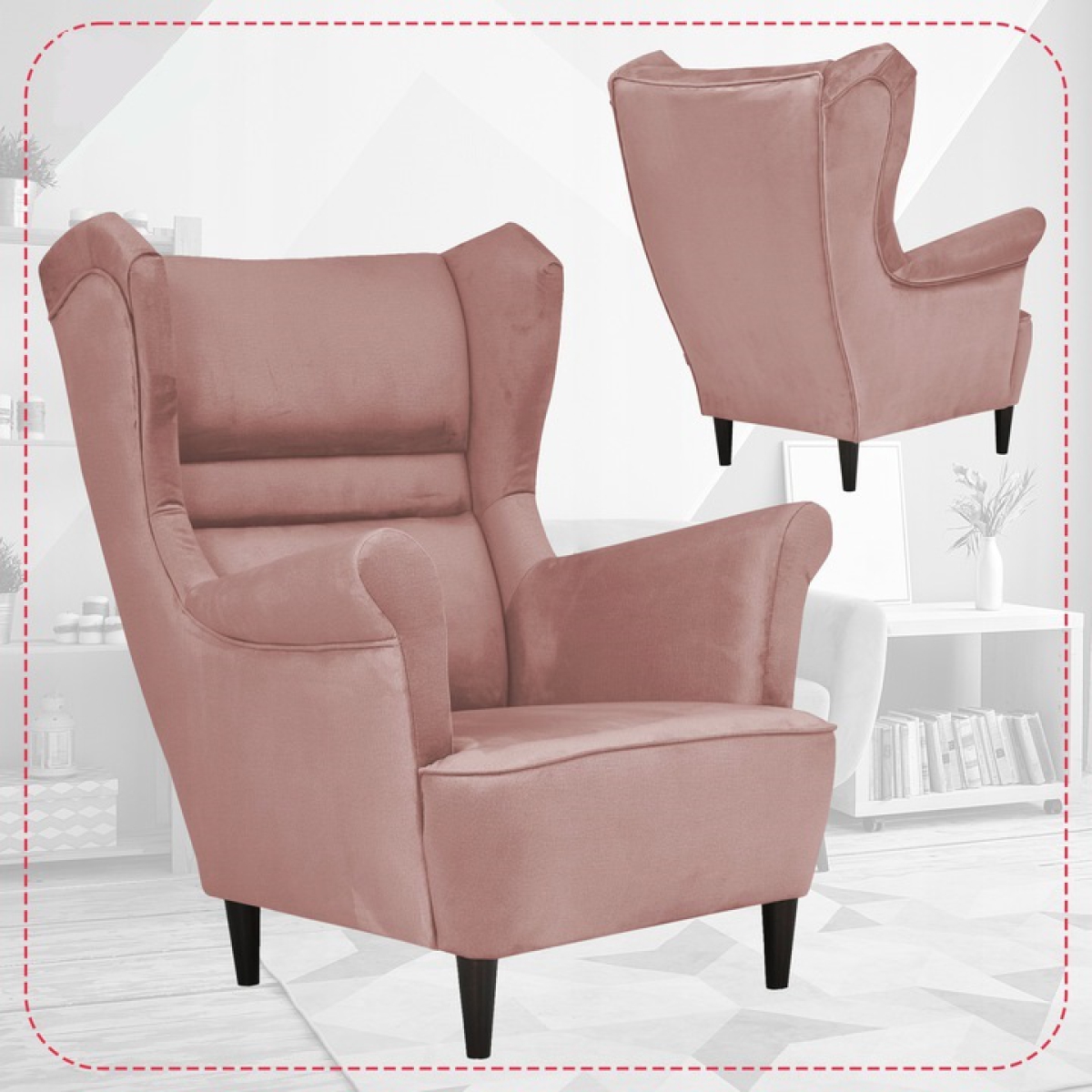 Ohrensessel Zoja Monolith 63 Sessel Wohnzimmersessel Rosa