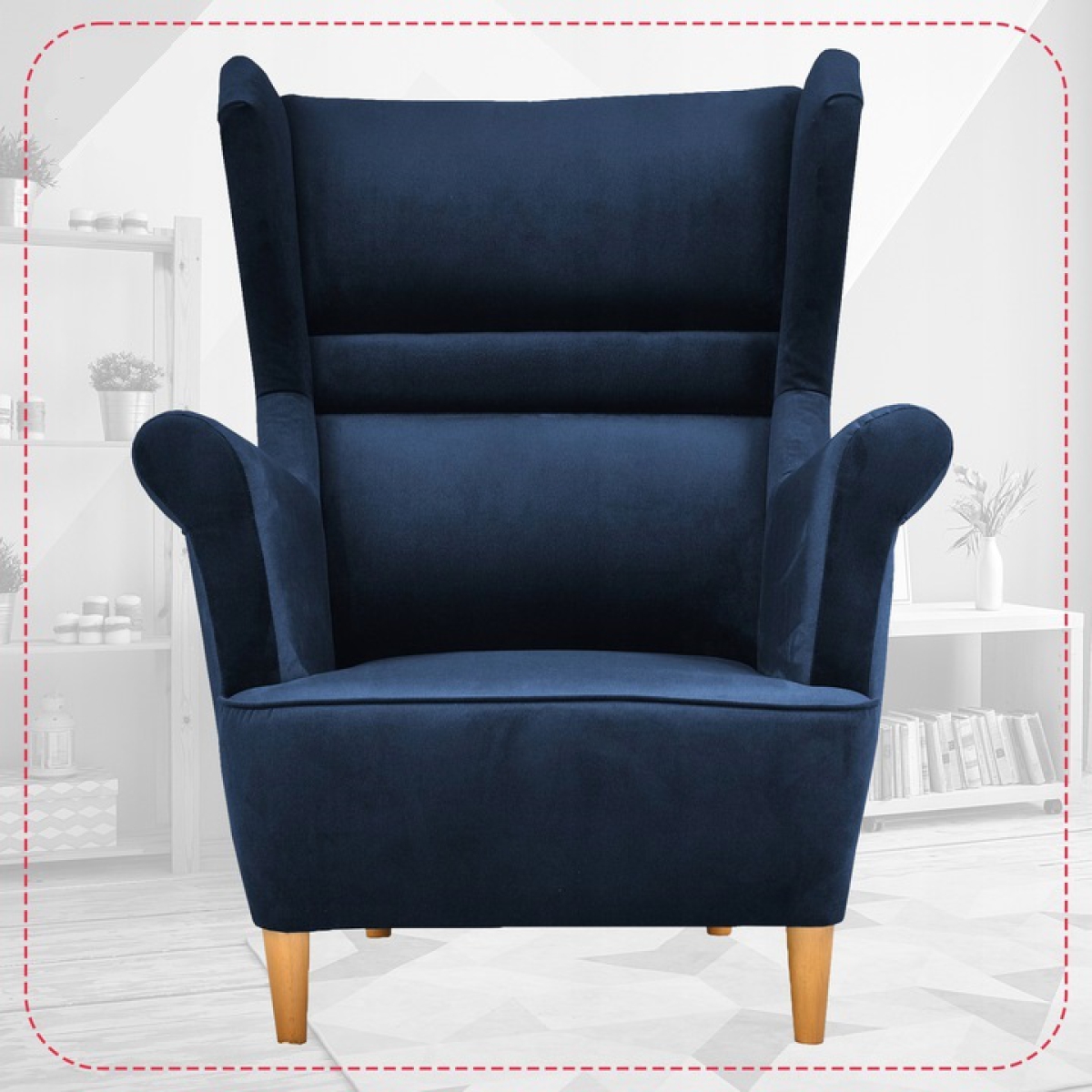 Ohrensessel Zoja New Velo 109 mit Hocker Wohnzimmersessel Blau Indigoblau