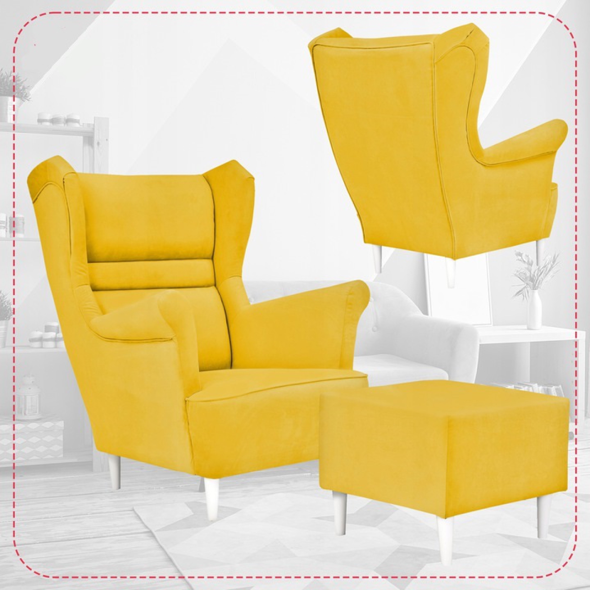 Ohrensessel Zoja Trinity 18 mit Hocker Wohnzimmersessel Sessel Gelb