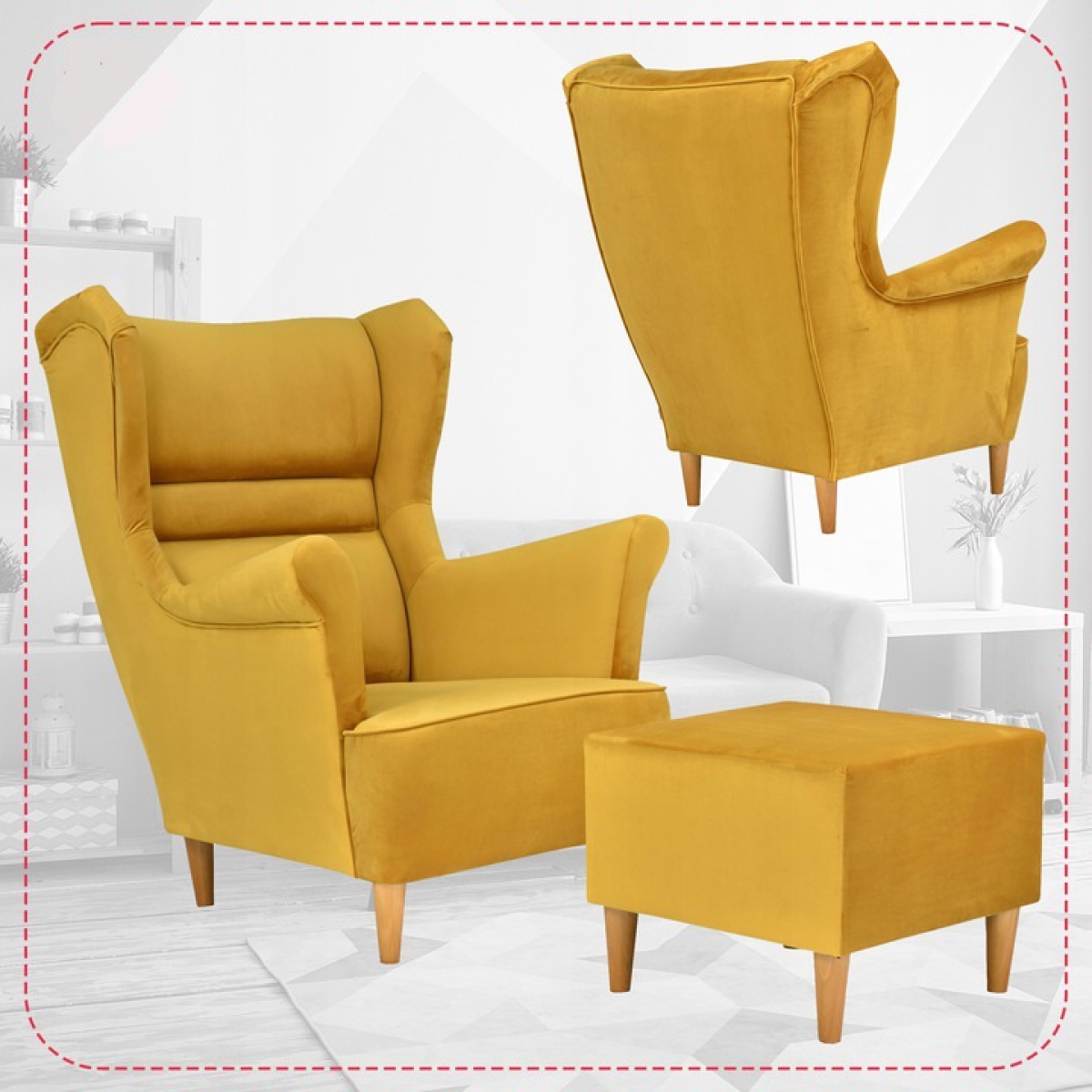 Ohrensessel Zoja Royal 10 mit Hocker Sessel Wohnzimmersessel Gelb