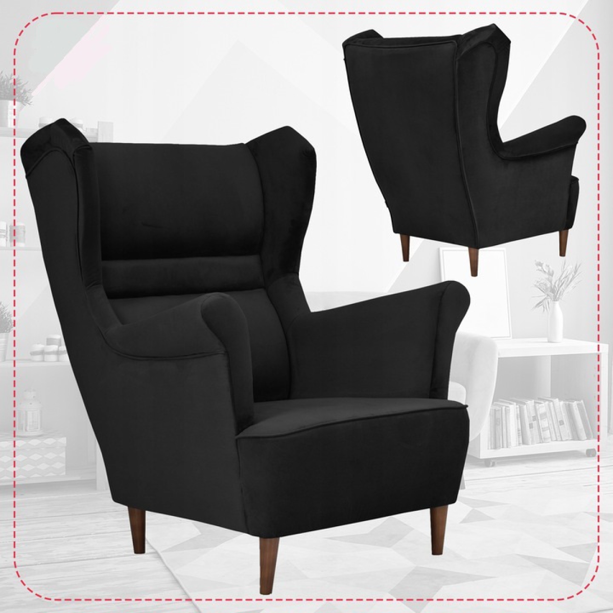 Ohrensessel Zoja Royal 31 mit Hocker Sessel Wohnzimmersessel Schwarz