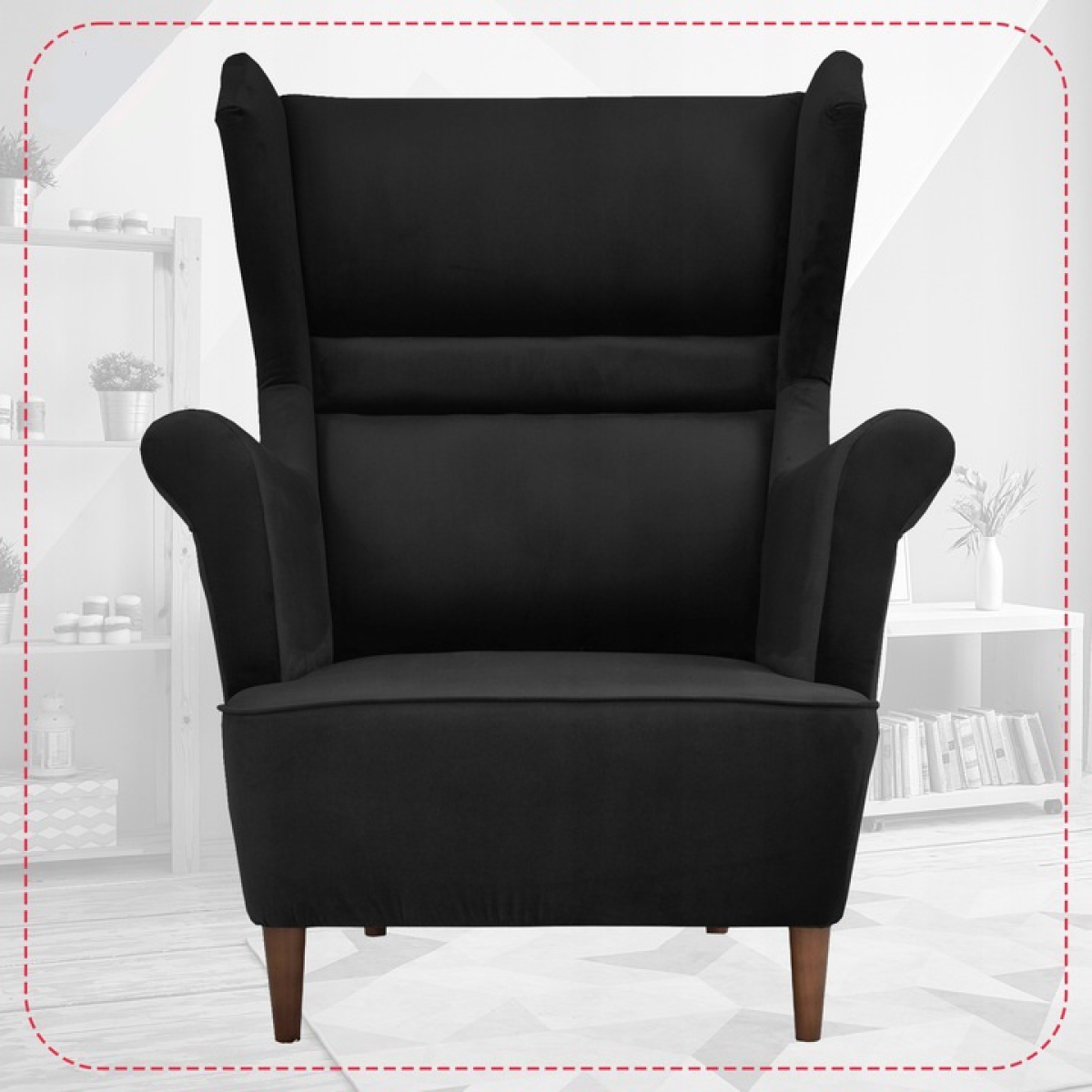Ohrensessel Zoja Royal 31 mit Hocker Sessel Wohnzimmersessel Schwarz