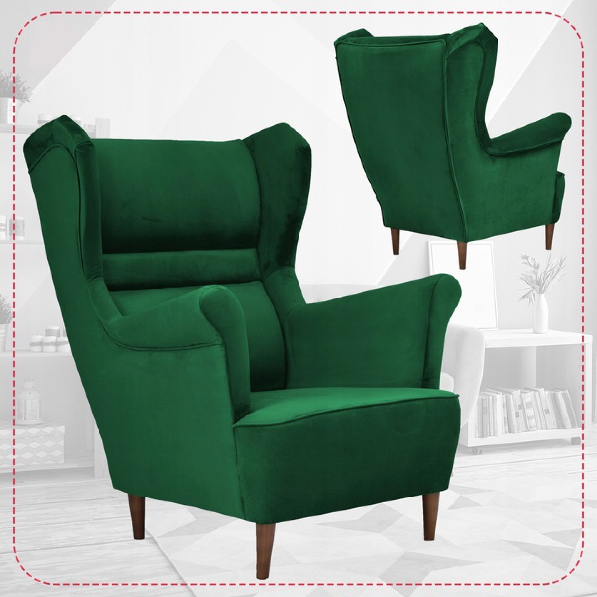 Ohrensessel Zoja Royal 33 mit Hocker Wohnzimmersessel Sessel Flaschengrün