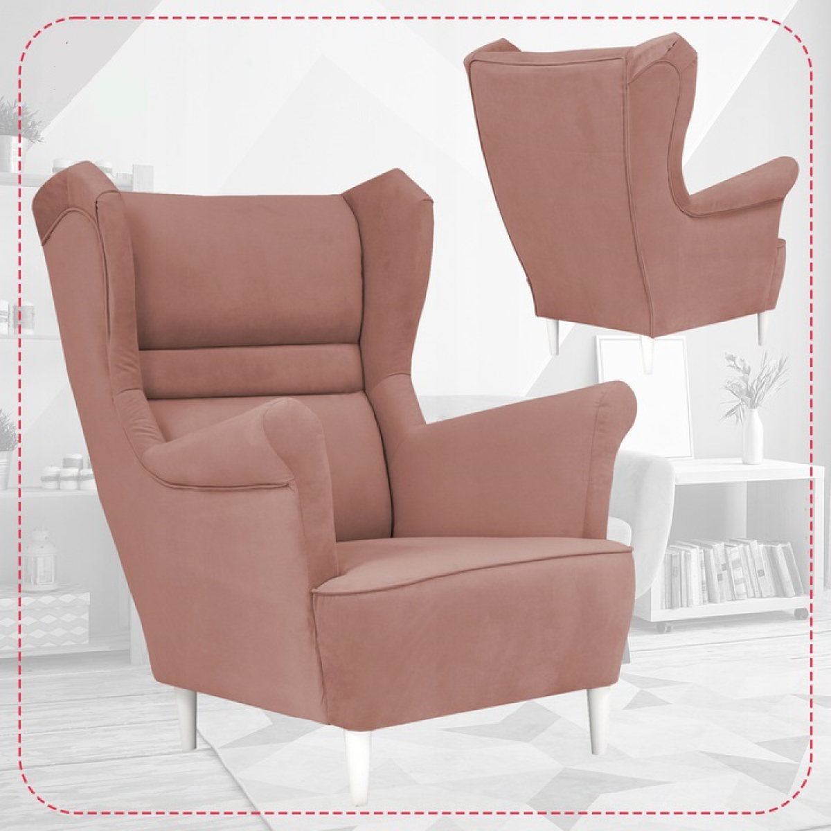 Ohrensessel Zoja Trinity 23 mit Hocker Wohnzimmersessel Sessel Rosa