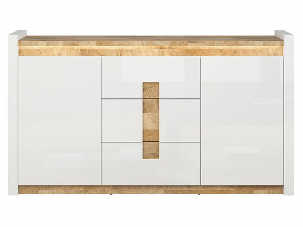 Kommode Alameda 172 cm Soft Close Weiß Hochglanz/Eiche Westminster LED Beleuchtung Sideboard Modern Design Anrichte Wohnzimmer Schrank