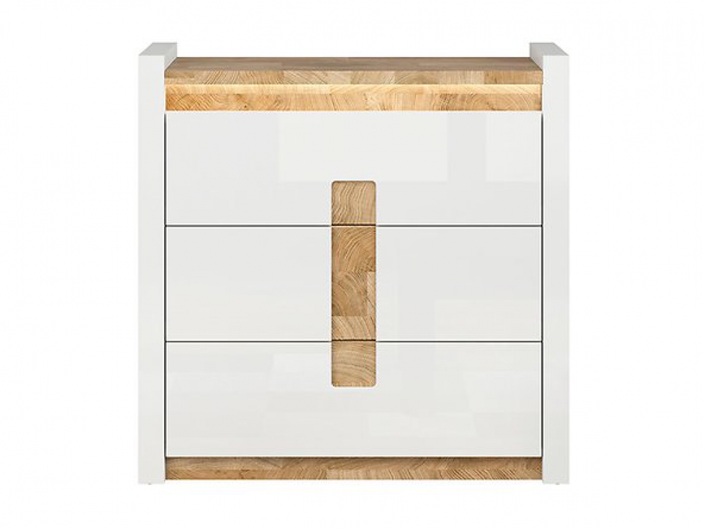Kommode Alameda 97 cm mit 3 Schubladen Soft Close Weiß Hochglanz/Eiche Westminster LED Beleuchtung Sideboard Modern Design Anrichte Wohnzimmer