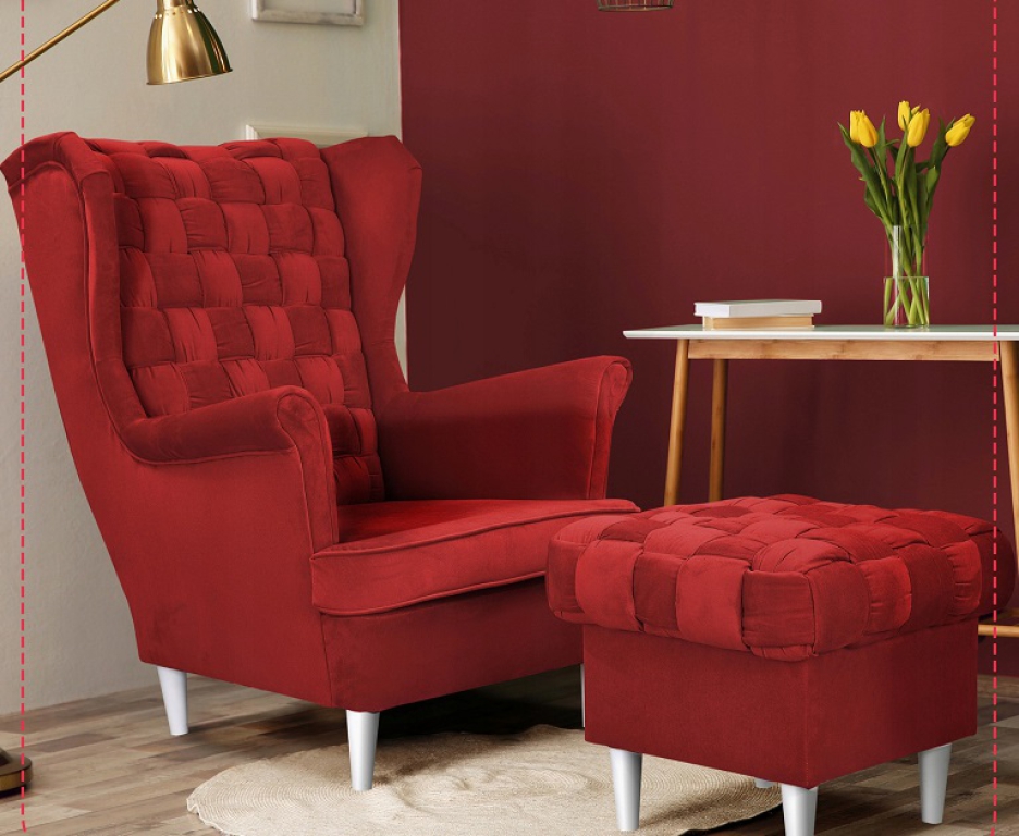 Ohrensessel CAROL Amore 12 mit Hocker Wohnzimmersessel Sessel Rot