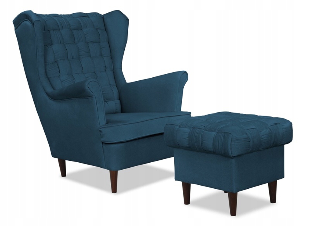 Ohrensessel CAROL Monolith 77 mit Hocker  Wohnzimmersessel  Sessel Velours Dunkelblau