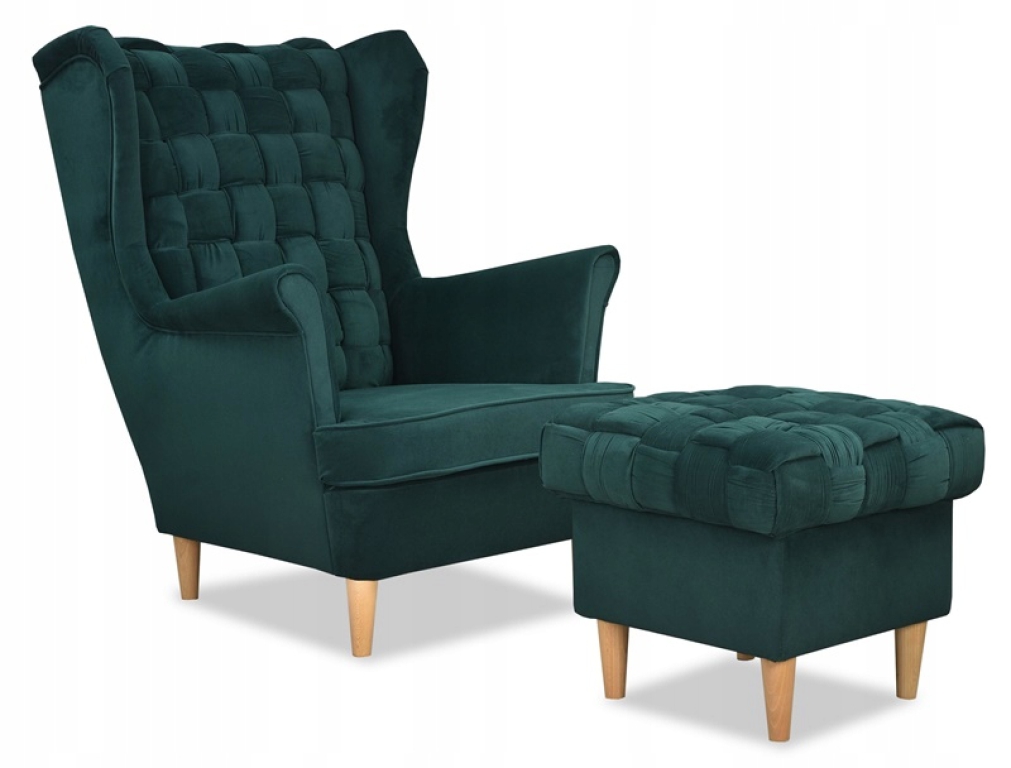 Ohrensessel CAROL Trinity 28 mit Hocker Wohnzimmersessel Sessel Flaschengrün