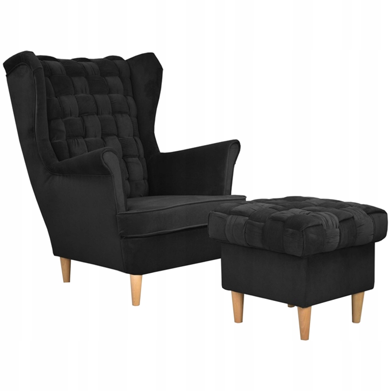 Ohrensessel CAROL Trinity 16 mit Hocker Wohnzimmersessel Sessel Schwarz