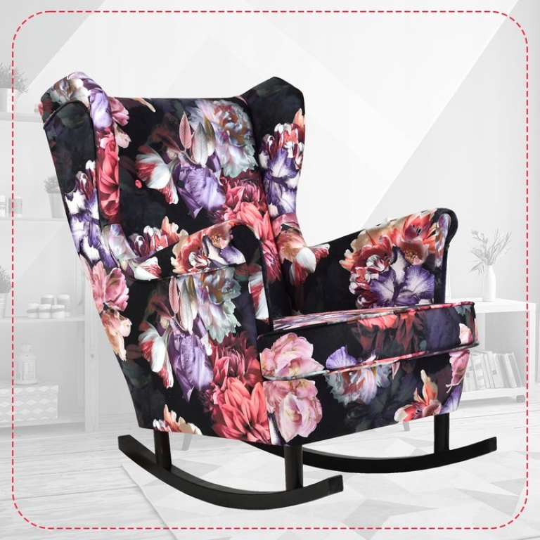 Schaukelsessel ARI Flower 3 Ohrensessel Wohnzimmersessel  Blumenmuster Romantisch