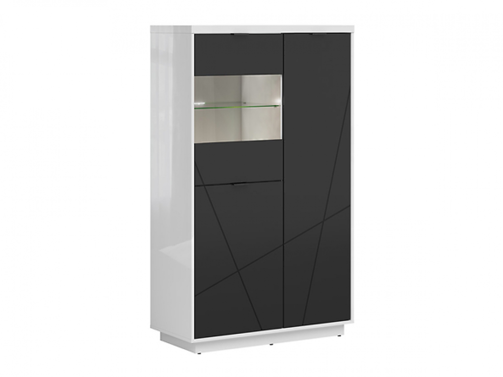 Vitrine Forn 94 cm Soft Close Schwarz Matt/ Weiß Hochglanz Modern Design LED Beleuchtung