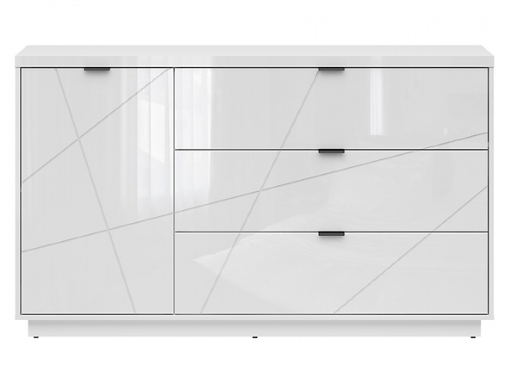 Kommode Forn 156cm Soft Close Weiß Hochglanz/Weiß Glanz Sideboard Modern Design Anrichte Highboard Wohnzimmer Schrank