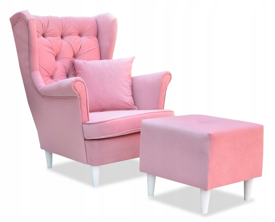 Ohrensessel GAJA Amore 19 mit Hocker Hellrosa Pastellrosa Rosa Pink Baby Girl Baby Shower Wohnzimmersessel