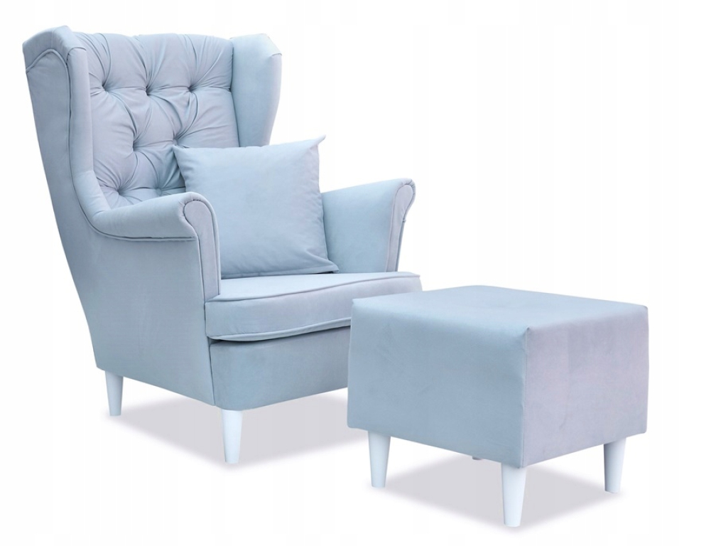 Ohrensessel GAJA Amore 20 mit Hocker Hellblau Pastellblau Baby Boy Baby Shower Wohnzimmersessel