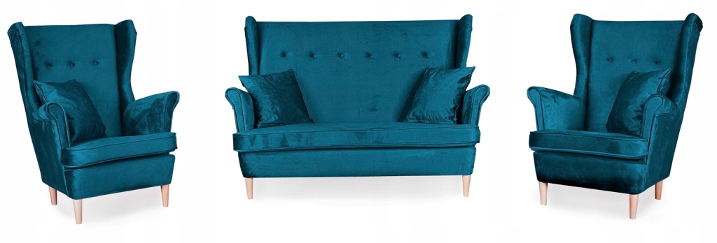 Sofagarnitur ARI Monolith 77 3-teilig Ohrensessel Sofa Velours Dunkelblau