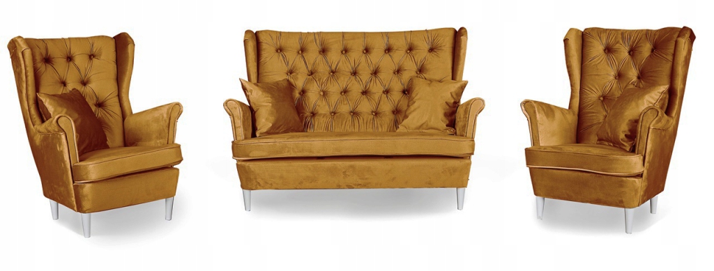 Sofagarnitur GAJA Monolith 48 3-teilig Ohrensessel Sofa Velours Honiggelb