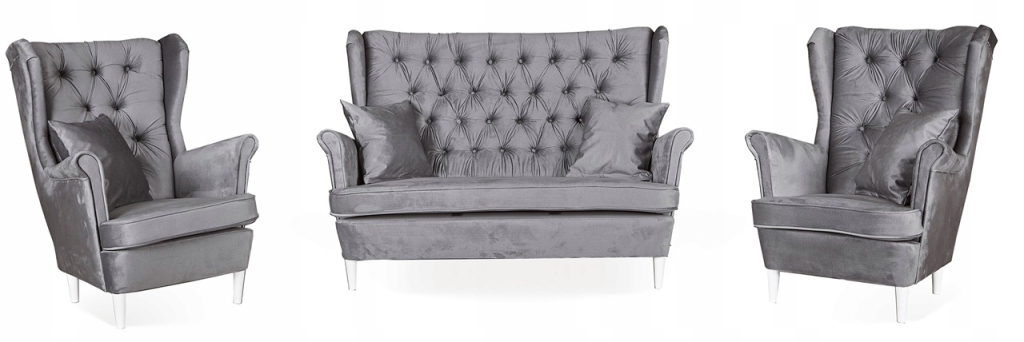 Sofagarnitur GAJA Monolith 85 3-teilig Ohrensessel Sofa Velours Grau