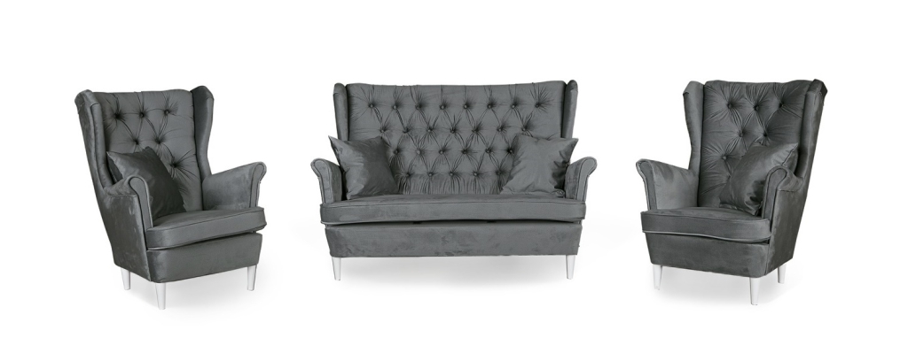 Sofagarnitur GAJA Monolith 92 3-teilig Ohrensessel Sofa Velours Dunkelgrau