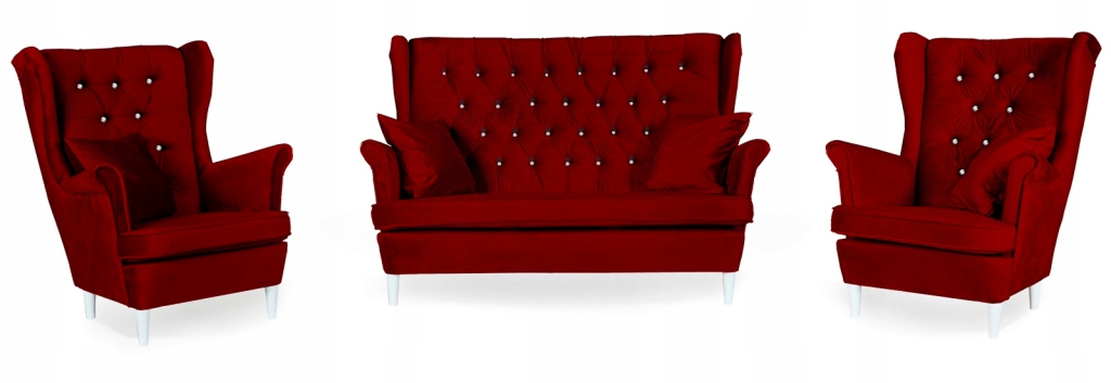 Sofagarnitur GAJA Royal 13, 3-teilig Ohrensessel Sofa Velours Dunkelrot