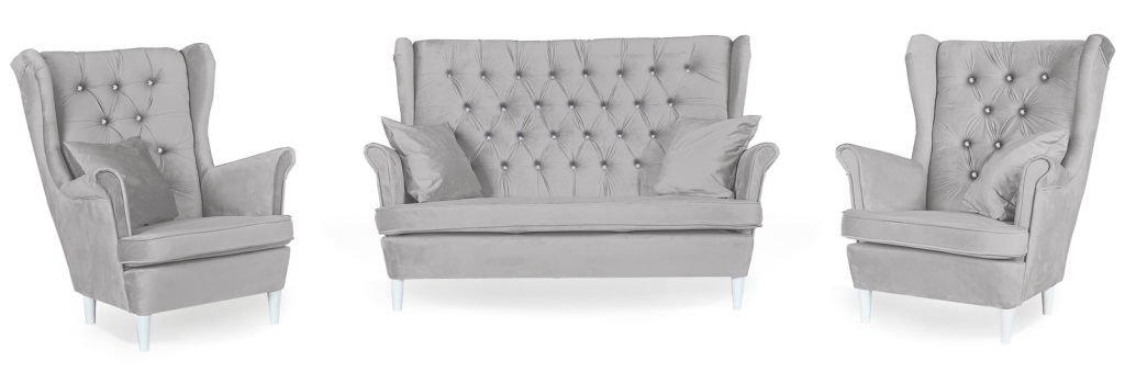 Sofagarnitur GAJA Royal 26 3-teilig Ohrensessel Sofa Velours Grau