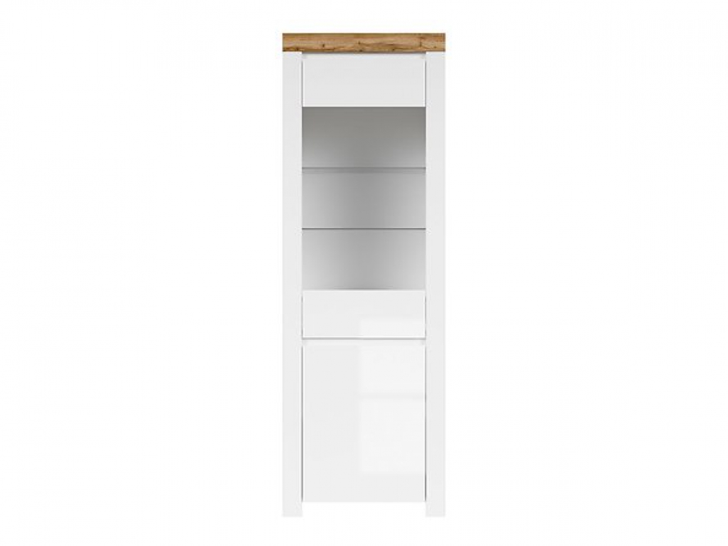 Vitrine Holten 68 cm Soft Close lackiert Weiß Hochglanz/Wotan Eiche/Weiß Modern Design LED Beleuchtung