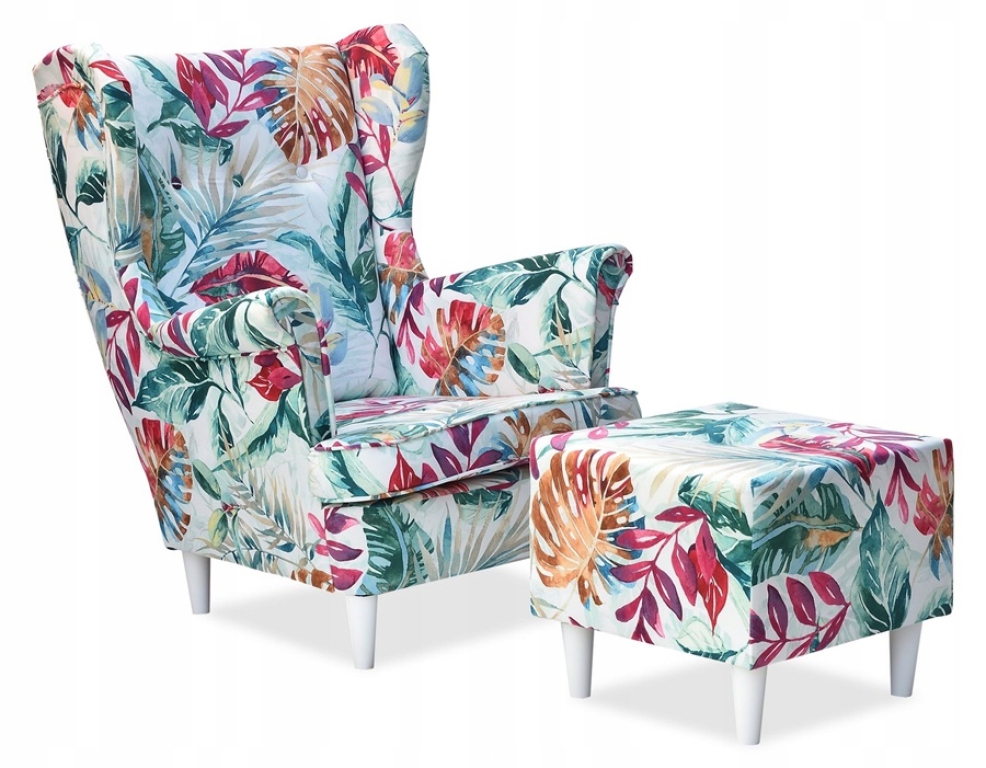 Ohrensessel M 131 mit Hocker Wohnzimmersessel Blumenmuster
