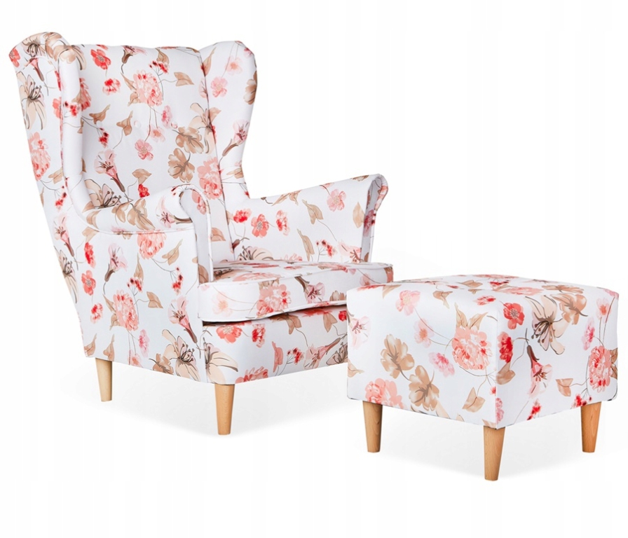 Ohrensessel M 68 mit Hocker Wohnzimmersessel  Blumenmuster Romantisch Blumen