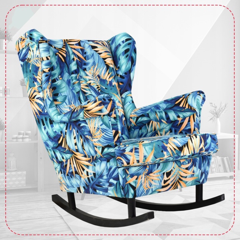 Schaukelsessel ARI Poly 10 Ohrensessel  Wohnzimmersessel  Blumenmuster Blau