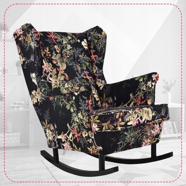 Schaukelsessel Poly 8 Ohrensessel Wohnzimmersessel  Blumenmuster Blumen
