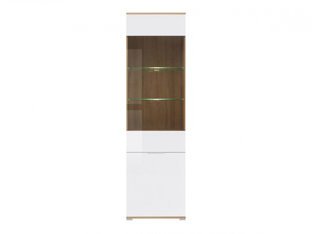 Vitrine Zele 56 cm Weiß Hochglanz/Wotan Eiche Modern Design LED Beleuchtung