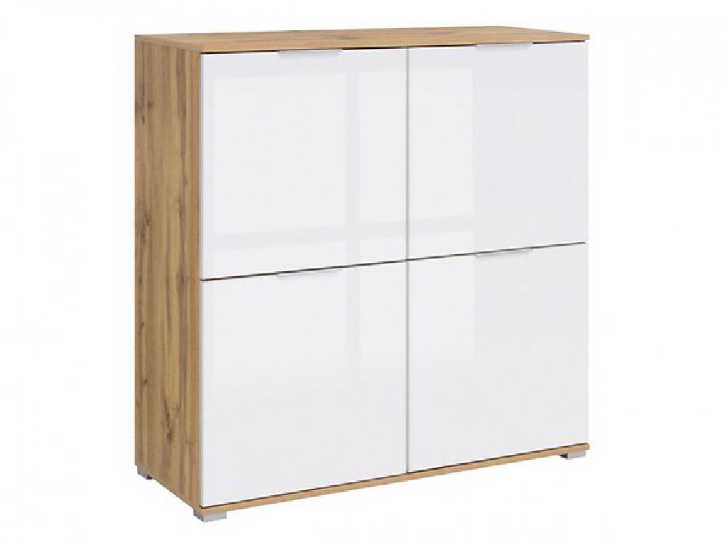 Highboard Zele Sideboard 104 cm Weiß Hochglanz/ Wotan Eiche Modern Design Anrichte