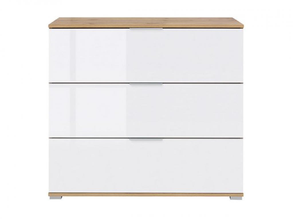 Kommode Zele Sideboard 95 cm Weiß Hochglanz/Wotan Eiche Modern Design Anrichte